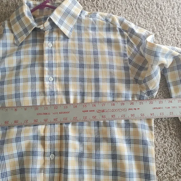 Faconnable Plaid Buttondown Long Sleeve Shirt Yellow Blue Size XL - Picture 7 of 10